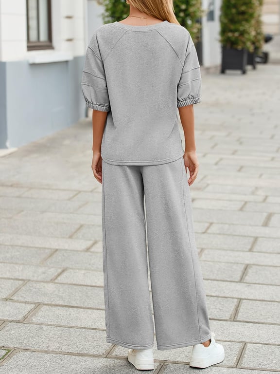 Women's 2 Piece Wide Leg Tracksuit Set | V Neck Casual Workout thumbnail 14