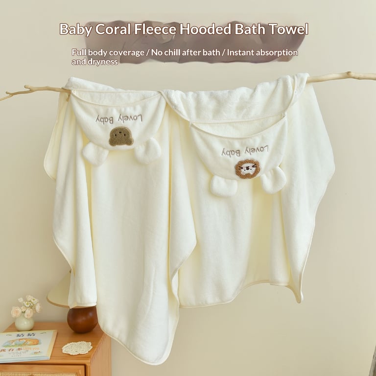 Baby Coral Fleece Hooded Cape Bath Towel | Absorbent & Quick-Drying thumbnail 19