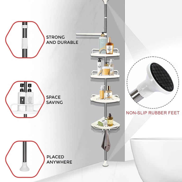 4 Tier Telescopic Bathroom Wall Corner Shelf Rack Shower Caddy Storage Organizer thumbnail 10