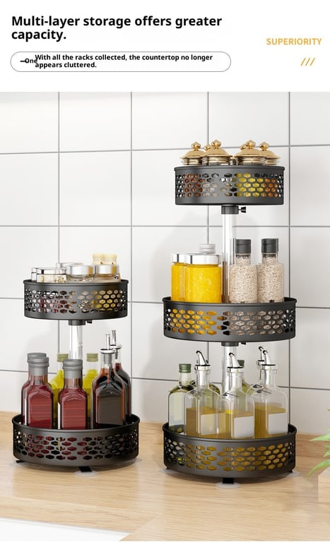 Rotating Spice Rack Carbon Steel Floor-Standing Kitchen Shelf thumbnail 6