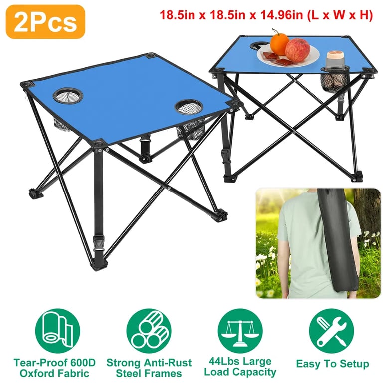 1Pc-2Pcs Options - Foldable Camping Table Portable Picnic Table Lightweight Travel Desk With 2 Cup Holders Carrying Bag thumbnail 14