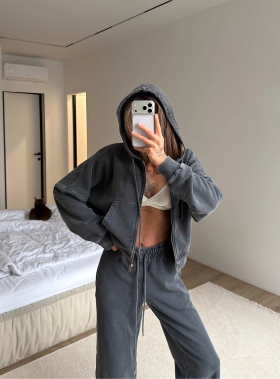 Women's Washed Hoodie Two-Piece Set | Cropped Hoodie & Wide-Leg Pants thumbnail 19