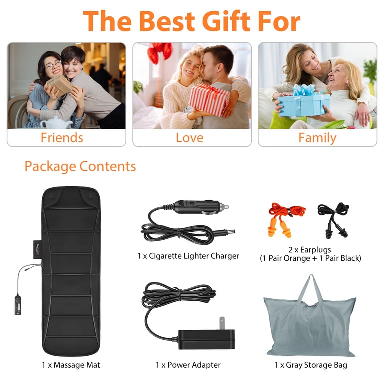 Vibration Massage Mat With Heat Full Body Massage Mattress Pad Electric Heated Massager With 10 Motors 9 Modes 9 Intensities 3 Heating Levels 3 Timer With Storage Bag Earplugs Car Charger For Neck Ba thumbnail 8