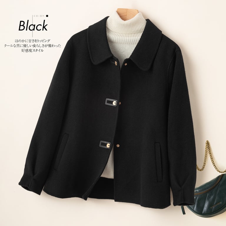 Short Doll-Collar Double-Faced Wool Coat for Women | Canadian thumbnail 9