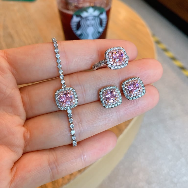 Women's Zircon Fashion Earring Ring And Bracelet Set | Home & Kitchen thumbnail 15