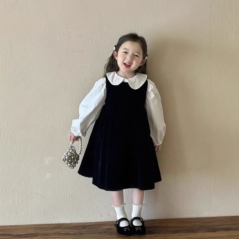 Children's Doll-collar Shirt And Black Vest Dress Set thumbnail 5