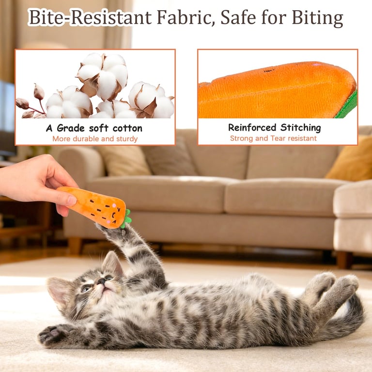 Catnip Cat Toys 5-Pack | Plush Vegetable Kicker Toys for Indoor Cats thumbnail 5