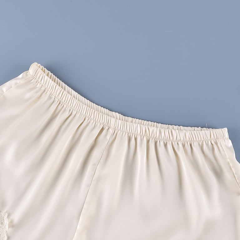 Off-White Ice-Silk Satin Lace-Trimmed Tie-Front Womens Pajama Set thumbnail 15