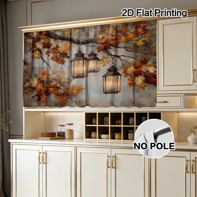 Autumn Thanksgiving Halloween Kitchen Storage Rack Decorative Curtain With Rod thumbnail 9