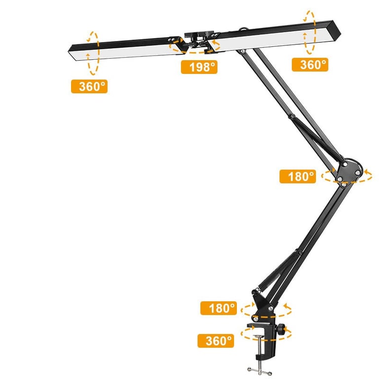 Double-Head Led Desk Lamp Swing Arm Clamp Folding Dimmable Adjustable Brightness thumbnail 7