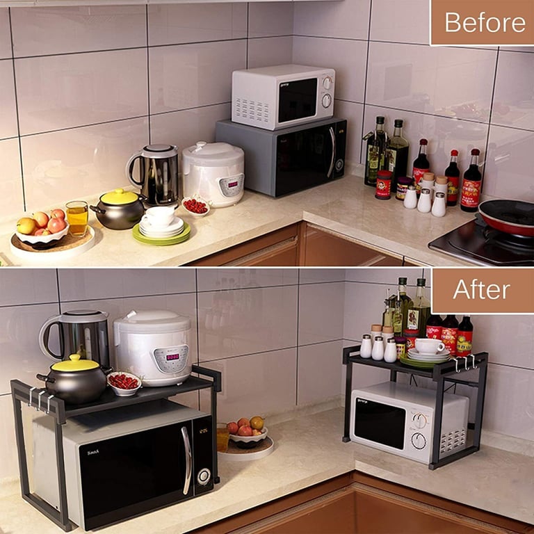 Black Extendable Kitchen Storage Rack with 6 Hooks | Home & Kitchen thumbnail 8