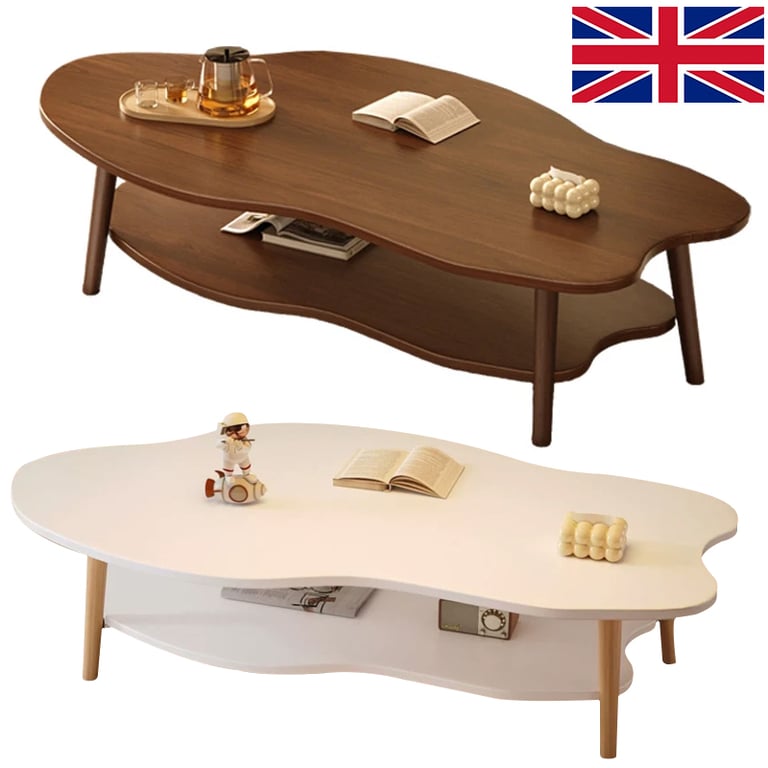 2 Layer Coffee Table Tea Table Cloud Modern Living Room Desk W  Storage Shelf UK thumbnail 13