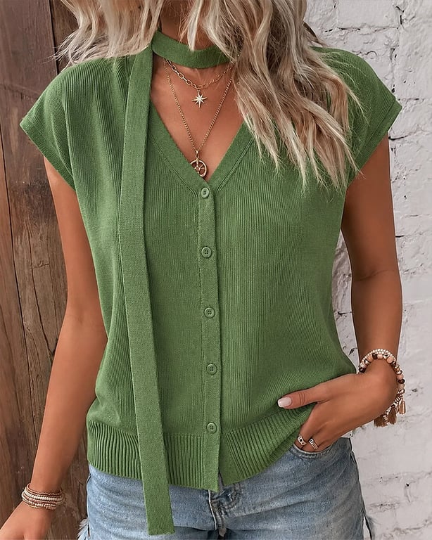 V-Neck Ribbed Ice-Silk Knit Cardigan for Women | Lightweight Breathable thumbnail 8