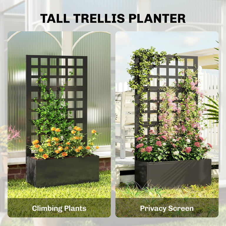 Galvanized Raised Garden Bed Planter Box with Trellis for Climbing Plants, Vegetable, Vines, 24" x 9" x 44.5", Black thumbnail 14