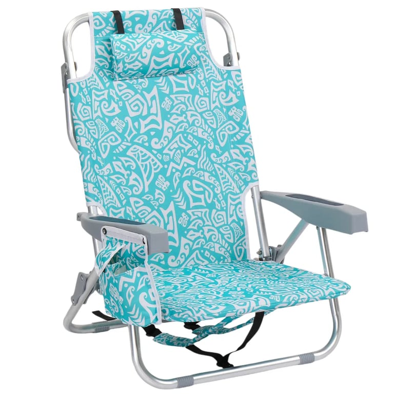 Aluminum Beach Chair with Headrest | Teal Tribal Folding Design thumbnail 3