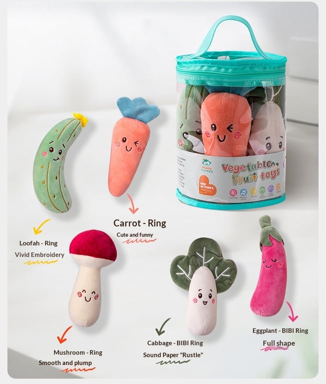 Cartoon Vegetable Fruit Baby Rattle Set | Soft Plush Grasping Toys thumbnail 6