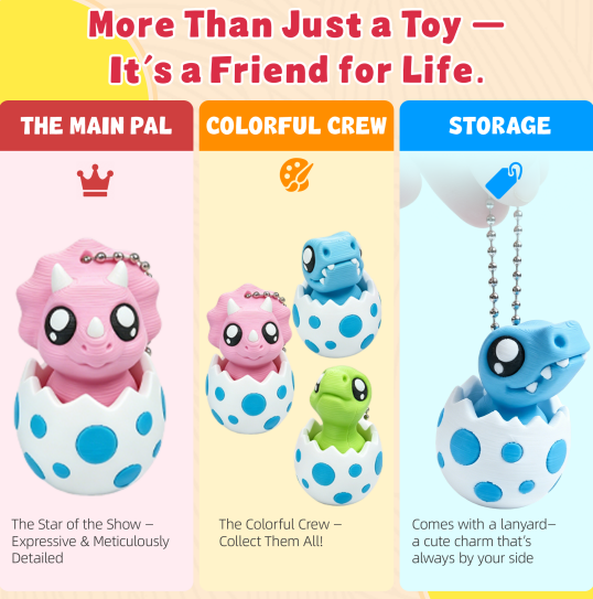 3PCS 3D Printed Dinosaur Egg Clicker Keychain Set, Mini Hatching Dino Press Click Fidget Charms, Cute Desk & Bag Accessories thumbnail 5