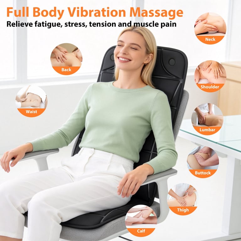 Vibration Massage Mat With Heat Full Body Massage Mattress Pad Electric Heated Massager With 10 Motors 9 Modes 9 Intensities 3 Heating Levels 3 Timer With Storage Bag Earplugs Car Charger For Neck Ba thumbnail 4
