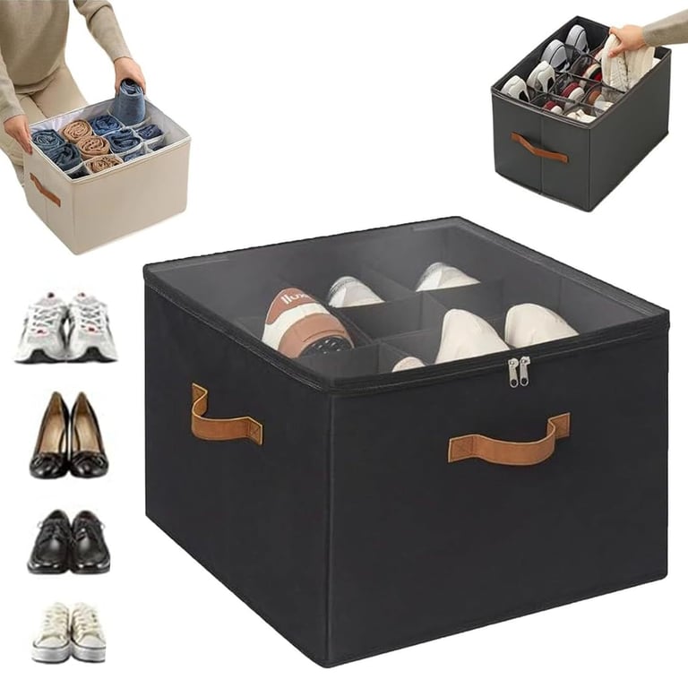Foldable Fabric Shoe Storage Box with Dividers | Organize & Protect thumbnail 12