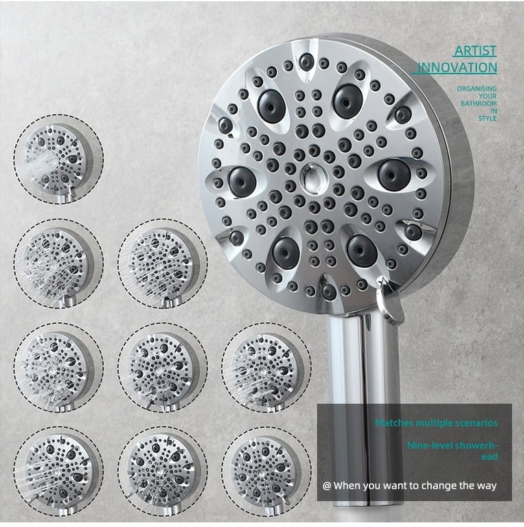 9-Setting Handheld Shower Head with Filtration | Chrome & Matte Black thumbnail 12