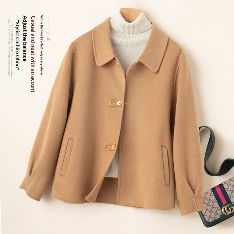 Short Doll-Collar Double-Faced Wool Coat for Women | Canadian thumbnail 3