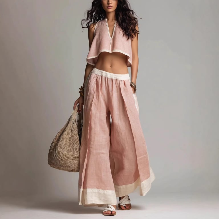 Casual Chic Sleeveless V-Neck Crop Top & Wide-Leg Pants Set thumbnail 5