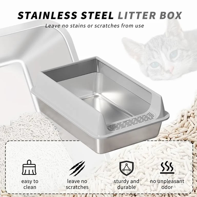 Stainless Steel Cat Litter Box | Non-Stick, Scratch Resistant, Odorless thumbnail 7