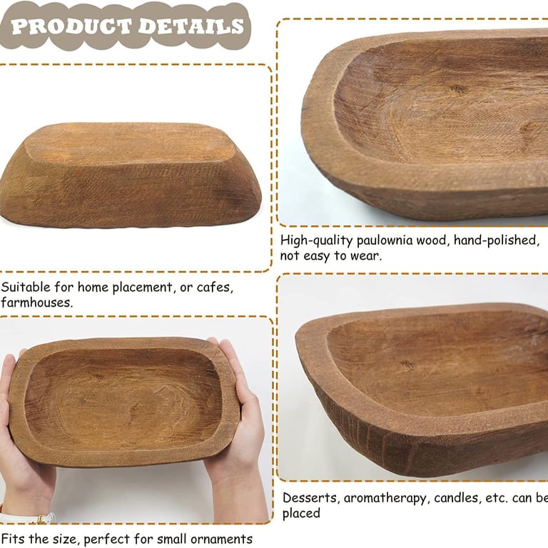 Solid Wood Hand-Carved Storage Tray | Rustic Home & Kitchen Decor thumbnail 8