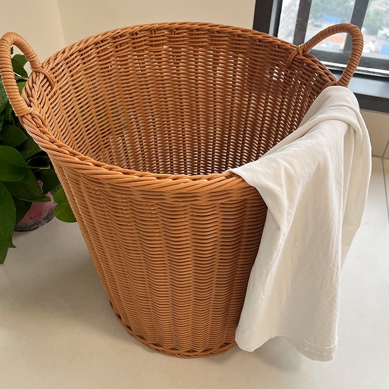 Woven Rattan Hand-Braided Laundry Basket | Stylish Storage Bin thumbnail 3