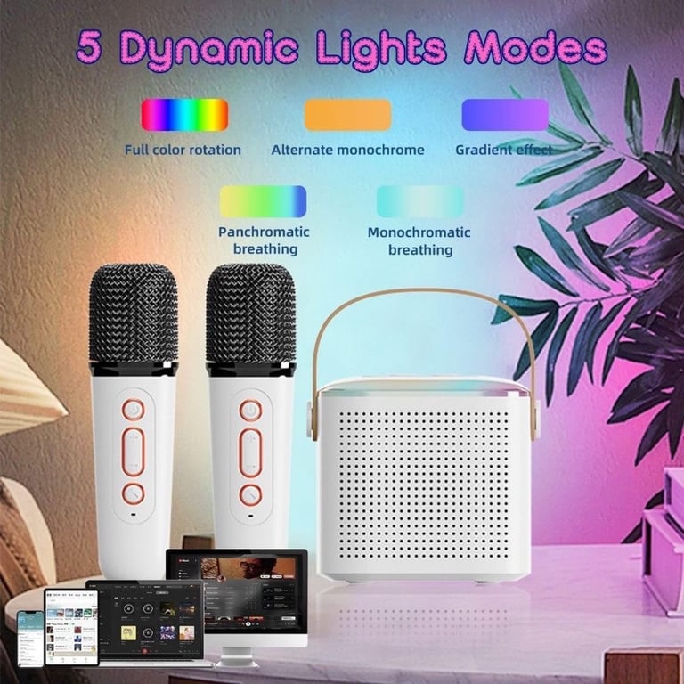 Karaoke Machine Bluetooth Speaker with 2 Wireless Mics & RGB Lights thumbnail 4