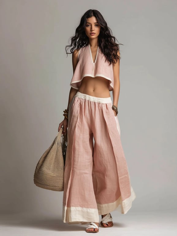 Casual Chic Sleeveless V-Neck Crop Top & Wide-Leg Pants Set thumbnail 12