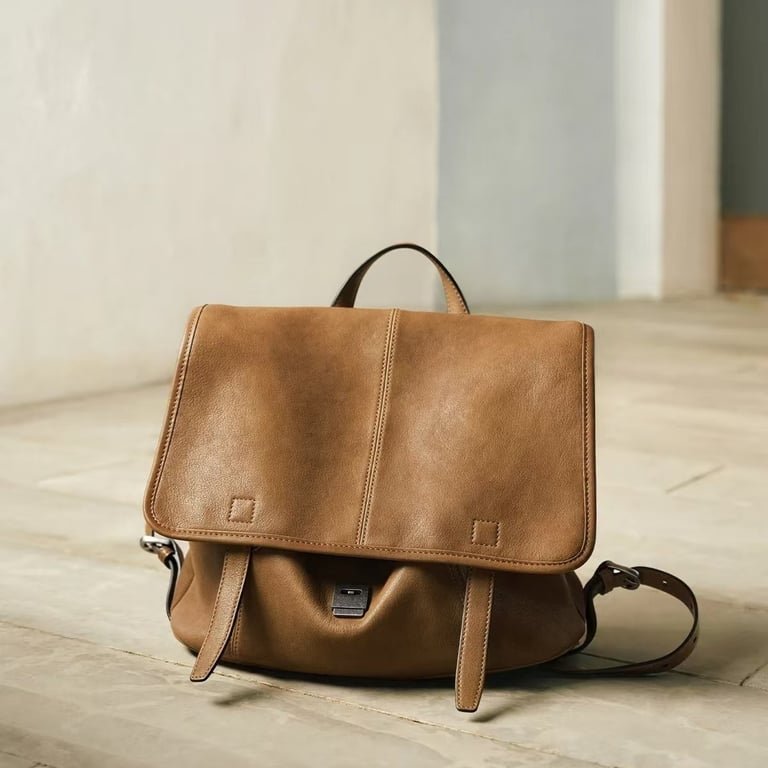 Vegetable-Tanned Leather Messenger Backpack | Convertible Design thumbnail 4