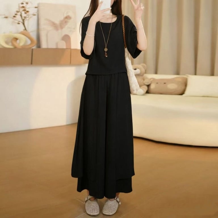Elegant Two-Piece Women's Set: Crop Top & Wide-Leg Skirt-Trousers thumbnail 16