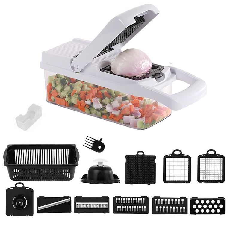 26 In 1 Vegetable Chopper With Container And Lid Manual Hand Veggie Chopper Food Processor For Onion Garlic Multifunctional Kitchen Dicer Chopper With Egg White Separator Hand Guard Black And White thumbnail 3