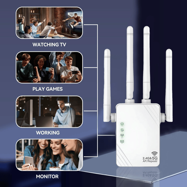 WiFi Amplifier 1200Mbps, Dual Band 5Ghz And 2.4Ghz, Gigabit Port And WPS, Equipped With 4 Antennas, Compatible With All Network Boxes, White thumbnail 3
