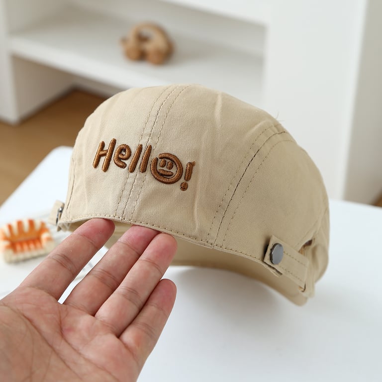 Children's Embroidered Smiling Face Beret | Adjustable Soft-Top Cap thumbnail 1